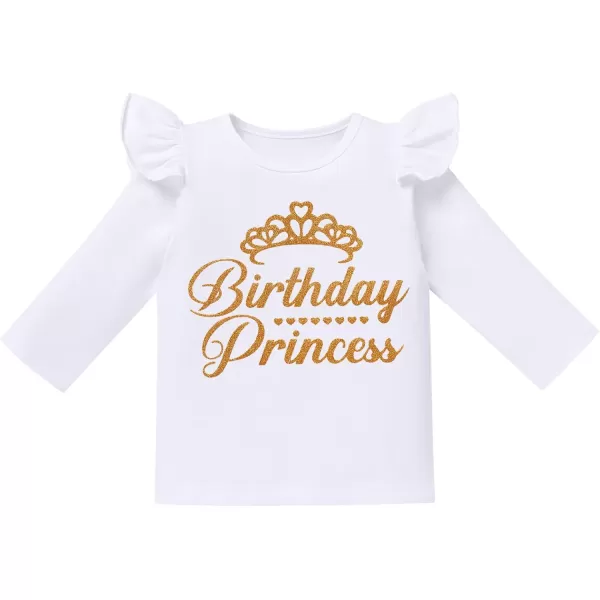 Birthday Princess Girl Outfit Baby Sleeveless TShirt Top Tutu Skirt Headband Clothes Set for Cake Smash Photo ShootWhite Long Sleeve