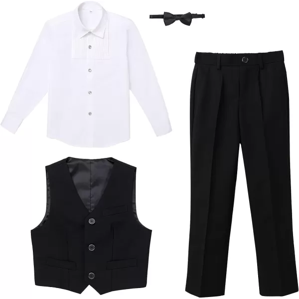 Boys Formal Suit Set 4Piece Slim Fit Dresswear Jacket Bowtie Shirt Pants for Toddler Kids Tuxedo Wedding Party OutfitBlack  Vest Set