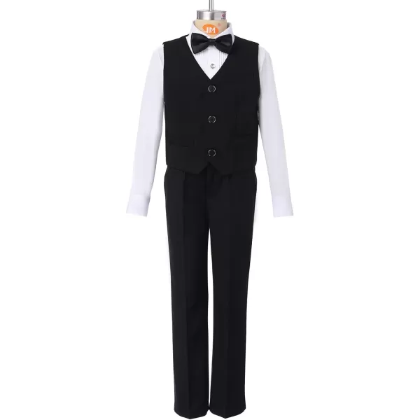 Boys Formal Suit Set 4Piece Slim Fit Dresswear Jacket Bowtie Shirt Pants for Toddler Kids Tuxedo Wedding Party OutfitBlack  Vest Set