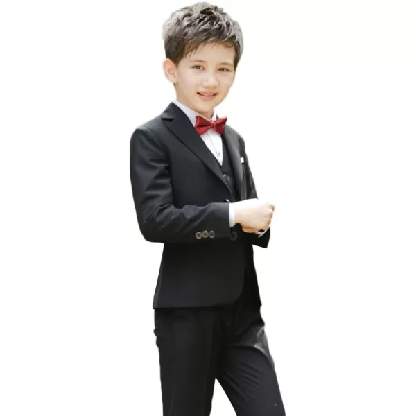 Boys Formal Suit Set 4Piece Slim Fit Dresswear Jacket Bowtie Shirt Pants for Toddler Kids Tuxedo Wedding Party OutfitBlack