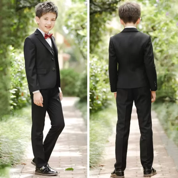 Boys Formal Suit Set 4Piece Slim Fit Dresswear Jacket Bowtie Shirt Pants for Toddler Kids Tuxedo Wedding Party OutfitBlack