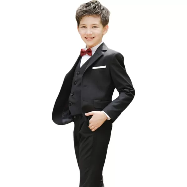 Boys Formal Suit Set 4Piece Slim Fit Dresswear Jacket Bowtie Shirt Pants for Toddler Kids Tuxedo Wedding Party OutfitBlack