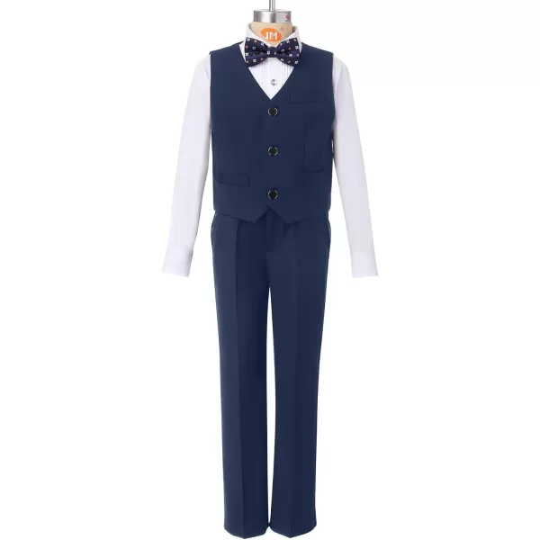 Boys Formal Suit Set 4Piece Slim Fit Dresswear Jacket Bowtie Shirt Pants for Toddler Kids Tuxedo Wedding Party OutfitNavy Blue  Vest Set