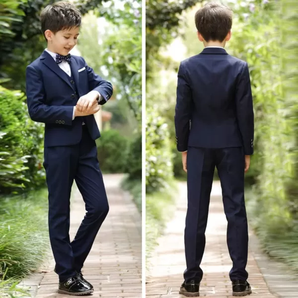 Boys Formal Suit Set 4Piece Slim Fit Dresswear Jacket Bowtie Shirt Pants for Toddler Kids Tuxedo Wedding Party OutfitNavy Blue