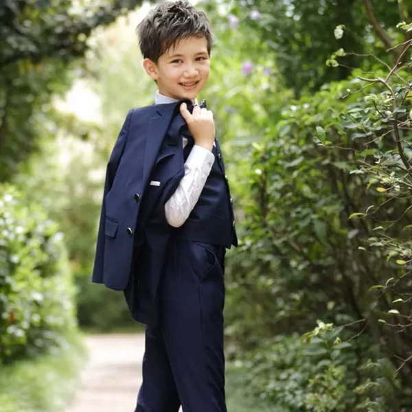 Boys Formal Suit Set 4Piece Slim Fit Dresswear Jacket Bowtie Shirt Pants for Toddler Kids Tuxedo Wedding Party OutfitNavy Blue