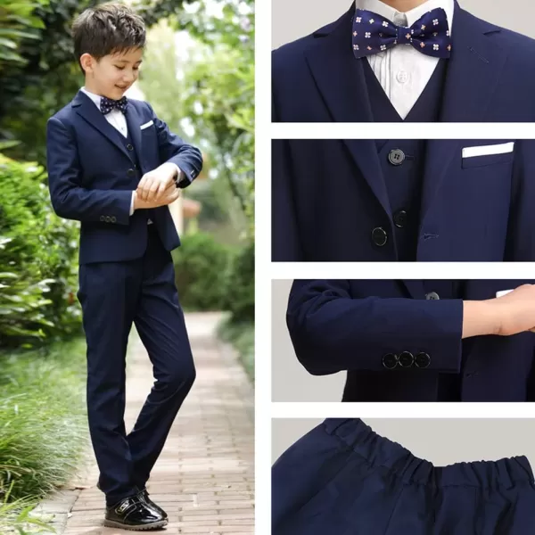 Boys Formal Suit Set 4Piece Slim Fit Dresswear Jacket Bowtie Shirt Pants for Toddler Kids Tuxedo Wedding Party OutfitNavy Blue