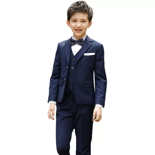 Boys Formal Suit Set 4Piece Slim Fit Dresswear Jacket Bowtie Shirt Pants for Toddler Kids Tuxedo Wedding Party OutfitNavy Blue