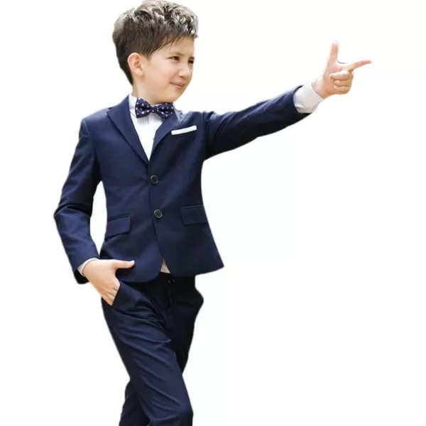 Boys Formal Suit Set 4Piece Slim Fit Dresswear Jacket Bowtie Shirt Pants for Toddler Kids Tuxedo Wedding Party OutfitNavy Blue