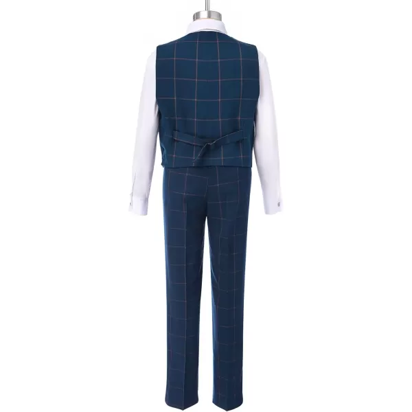 Boys Formal Suit Set 4Piece Slim Fit Dresswear Jacket Bowtie Shirt Pants for Toddler Kids Tuxedo Wedding Party OutfitNavy Blue Plaid  Vest Set