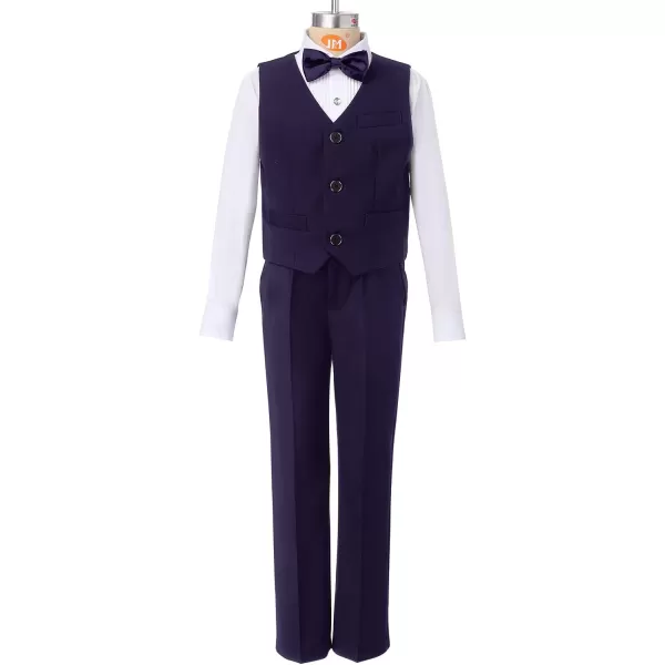 Boys Formal Suit Set 4Piece Slim Fit Dresswear Jacket Bowtie Shirt Pants for Toddler Kids Tuxedo Wedding Party OutfitPurple  Vest Set