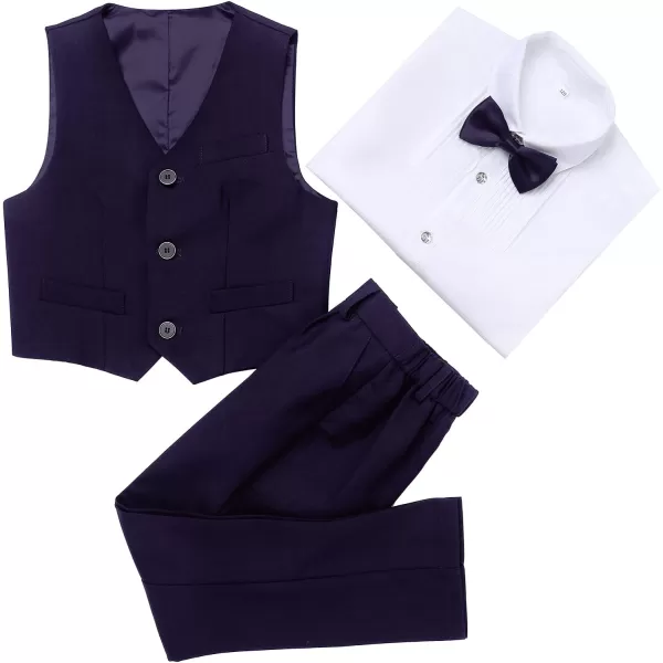 Boys Formal Suit Set 4Piece Slim Fit Dresswear Jacket Bowtie Shirt Pants for Toddler Kids Tuxedo Wedding Party OutfitPurple  Vest Set