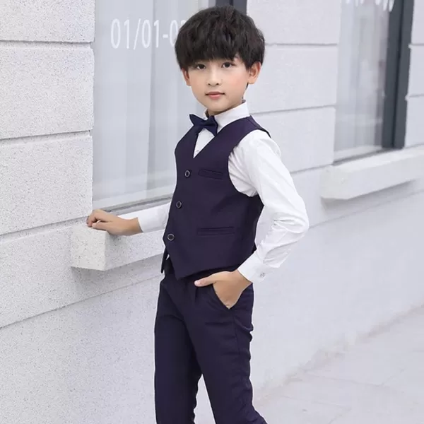 Boys Formal Suit Set 4Piece Slim Fit Dresswear Jacket Bowtie Shirt Pants for Toddler Kids Tuxedo Wedding Party OutfitPurple  Vest Set