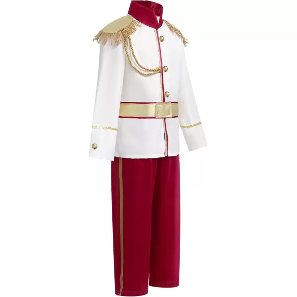 Boys Prince Charming Costume Prince Dress up Medieval Royal Prince Outfit Costume for Toddler Kid Boy Halloween CosplayDark Red 4pcs