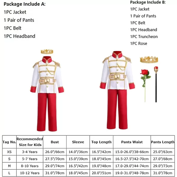 Boys Prince Charming Costume Prince Dress up Medieval Royal Prince Outfit Costume for Toddler Kid Boy Halloween CosplayRed 6pcs