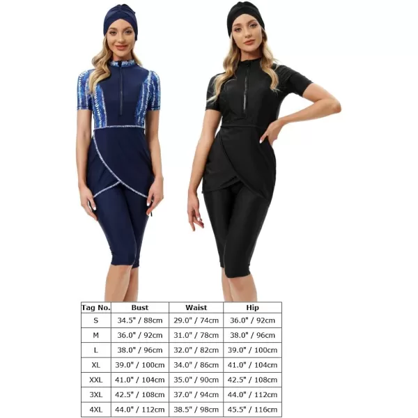 Burkini Swimsuits for Women Modest Muslim Swimsuit Islamic Long Sleeve Burkini Full Cover Hijab Top Pants Bathing SuitBlack  Short Solid