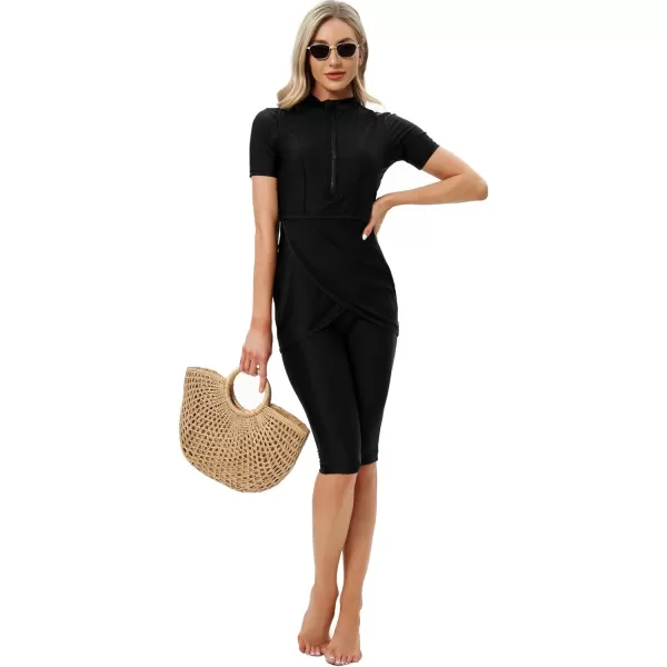 Burkini Swimsuits for Women Modest Muslim Swimsuit Islamic Long Sleeve Burkini Full Cover Hijab Top Pants Bathing SuitBlack  Short Solid