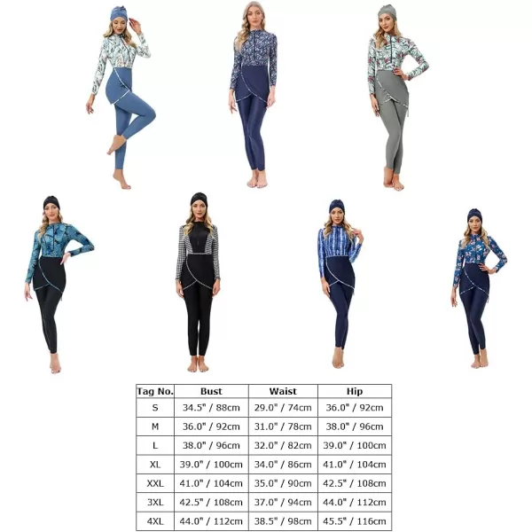 Burkini Swimsuits for Women Modest Muslim Swimsuit Islamic Long Sleeve Burkini Full Cover Hijab Top Pants Bathing SuitBlack  White Plaid