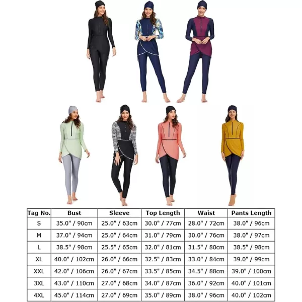 Burkini Swimsuits for Women Modest Muslim Swimsuit Islamic Long Sleeve Burkini Full Cover Hijab Top Pants Bathing SuitBlack