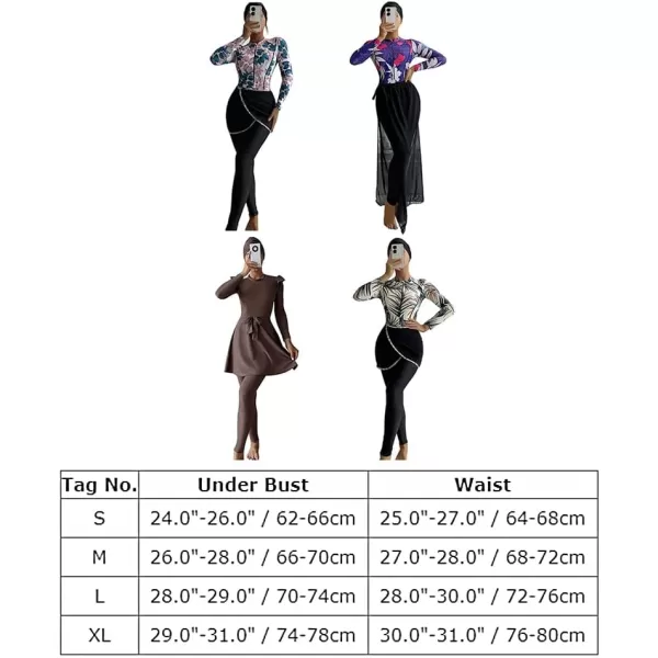 Burkini Swimsuits for Women Modest Muslim Swimsuit Islamic Long Sleeve Burkini Full Cover Hijab Top Pants Bathing SuitBlack Leaves  Pantskirt Set