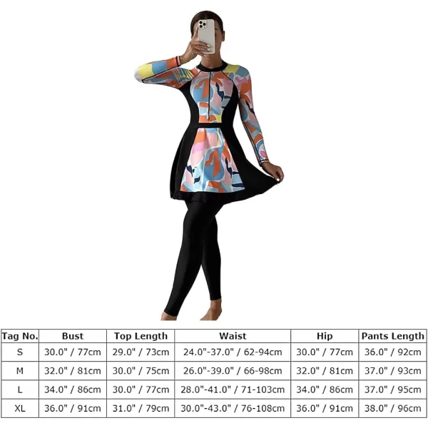 Burkini Swimsuits for Women Modest Muslim Swimsuit Islamic Long Sleeve Burkini Full Cover Hijab Top Pants Bathing SuitColorful Print  Dress Set