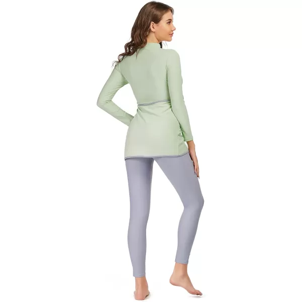 Burkini Swimsuits for Women Modest Muslim Swimsuit Islamic Long Sleeve Burkini Full Cover Hijab Top Pants Bathing SuitGreen  Gray