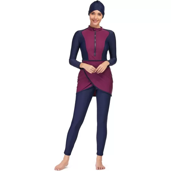 Burkini Swimsuits for Women Modest Muslim Swimsuit Islamic Long Sleeve Burkini Full Cover Hijab Top Pants Bathing SuitNavy Blue