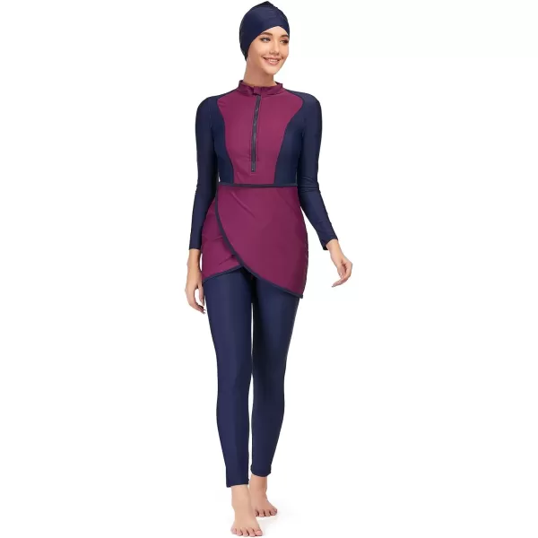 Burkini Swimsuits for Women Modest Muslim Swimsuit Islamic Long Sleeve Burkini Full Cover Hijab Top Pants Bathing SuitNavy Blue