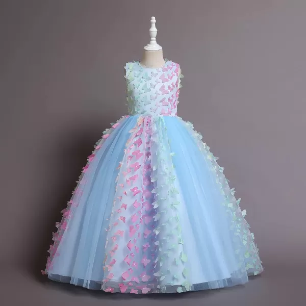 Butterfly Flower Girl Dress for Kids Wedding Bridesmaid Pageant Formal Party Maxi Gown Princess Communion Tulle DressesBlue