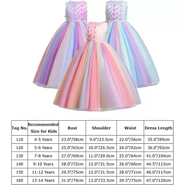 Butterfly Flower Girl Dress for Kids Wedding Bridesmaid Pageant Formal Party Maxi Gown Princess Communion Tulle DressesRainbow Blue