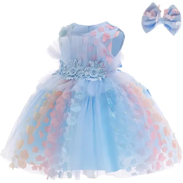 Butterfly Petal Flower Girl Tutu Dress for Kids Baby Wedding Pageant Ball Gowns First Communion Birthday Tulle DressesBlue  Headband