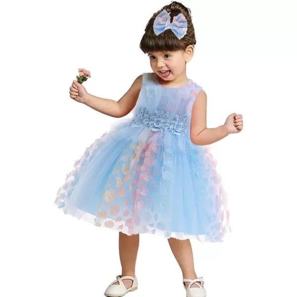 Butterfly Petal Flower Girl Tutu Dress for Kids Baby Wedding Pageant Ball Gowns First Communion Birthday Tulle DressesBlue  Headband