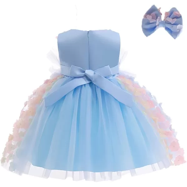 Butterfly Petal Flower Girl Tutu Dress for Kids Baby Wedding Pageant Ball Gowns First Communion Birthday Tulle DressesBlue  Headband