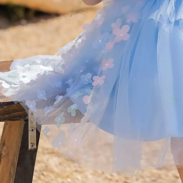 Butterfly Petal Flower Girl Tutu Dress for Kids Baby Wedding Pageant Ball Gowns First Communion Birthday Tulle DressesBlue