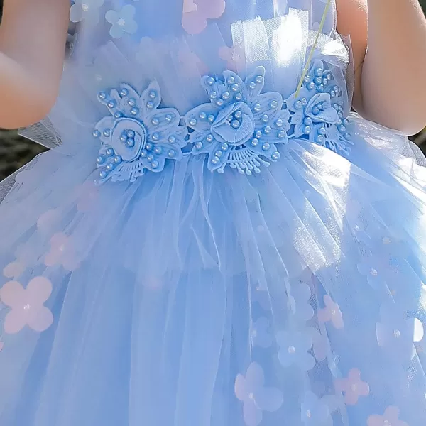 Butterfly Petal Flower Girl Tutu Dress for Kids Baby Wedding Pageant Ball Gowns First Communion Birthday Tulle DressesBlue