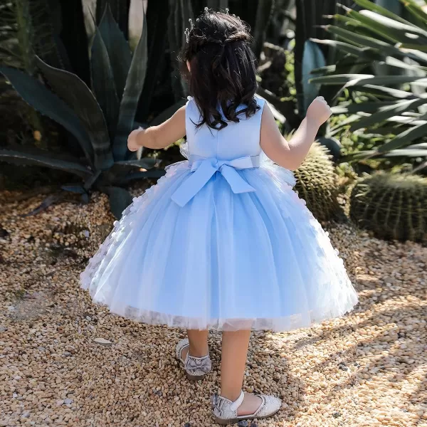 Butterfly Petal Flower Girl Tutu Dress for Kids Baby Wedding Pageant Ball Gowns First Communion Birthday Tulle DressesBlue