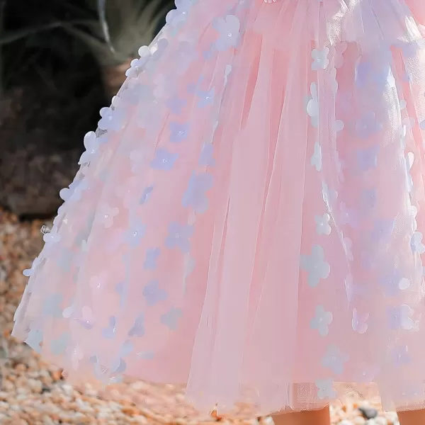 Butterfly Petal Flower Girl Tutu Dress for Kids Baby Wedding Pageant Ball Gowns First Communion Birthday Tulle DressesPink