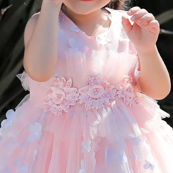 Butterfly Petal Flower Girl Tutu Dress for Kids Baby Wedding Pageant Ball Gowns First Communion Birthday Tulle DressesPink