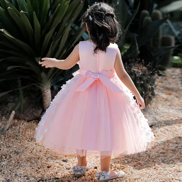 Butterfly Petal Flower Girl Tutu Dress for Kids Baby Wedding Pageant Ball Gowns First Communion Birthday Tulle DressesPink