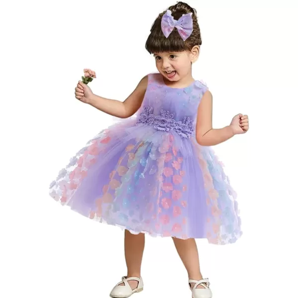 Butterfly Petal Flower Girl Tutu Dress for Kids Baby Wedding Pageant Ball Gowns First Communion Birthday Tulle DressesPurple  Headband