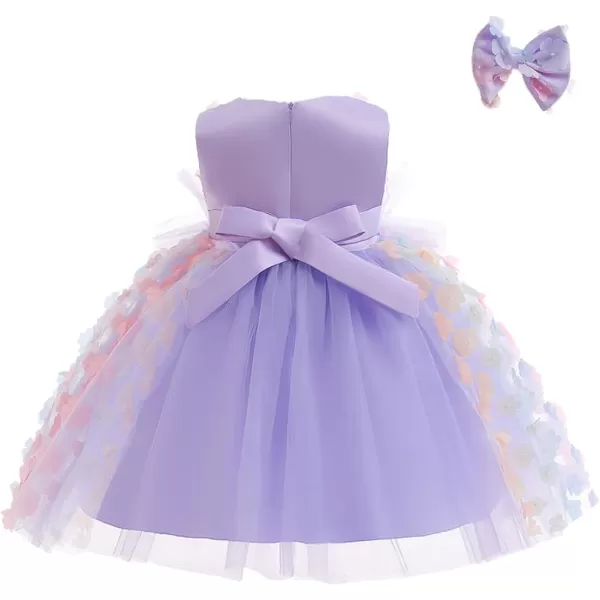 Butterfly Petal Flower Girl Tutu Dress for Kids Baby Wedding Pageant Ball Gowns First Communion Birthday Tulle DressesPurple  Headband