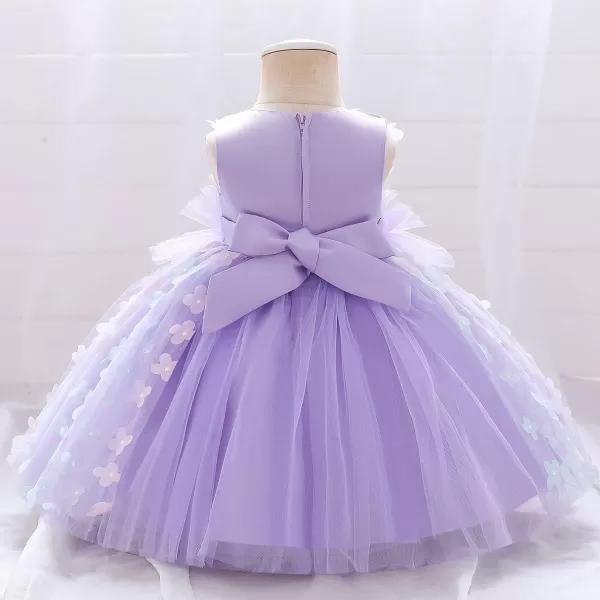 Butterfly Petal Flower Girl Tutu Dress for Kids Baby Wedding Pageant Ball Gowns First Communion Birthday Tulle DressesPurple