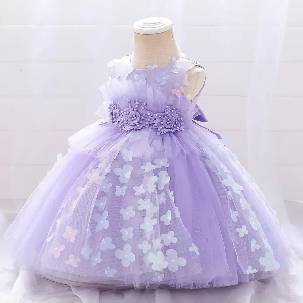 Butterfly Petal Flower Girl Tutu Dress for Kids Baby Wedding Pageant Ball Gowns First Communion Birthday Tulle DressesPurple