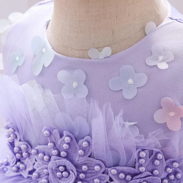 Butterfly Petal Flower Girl Tutu Dress for Kids Baby Wedding Pageant Ball Gowns First Communion Birthday Tulle DressesPurple