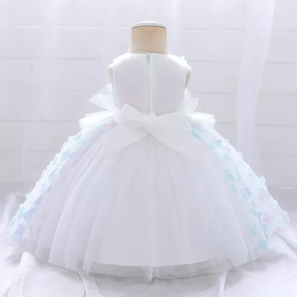 Butterfly Petal Flower Girl Tutu Dress for Kids Baby Wedding Pageant Ball Gowns First Communion Birthday Tulle DressesWhite