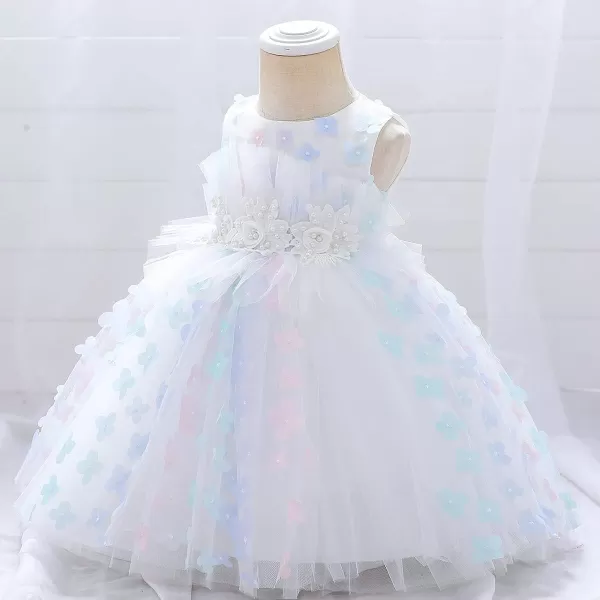 Butterfly Petal Flower Girl Tutu Dress for Kids Baby Wedding Pageant Ball Gowns First Communion Birthday Tulle DressesWhite