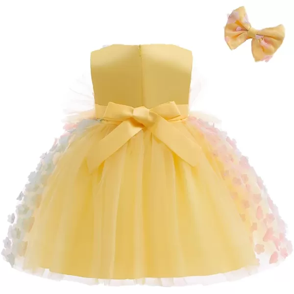 Butterfly Petal Flower Girl Tutu Dress for Kids Baby Wedding Pageant Ball Gowns First Communion Birthday Tulle DressesYellow  Headband