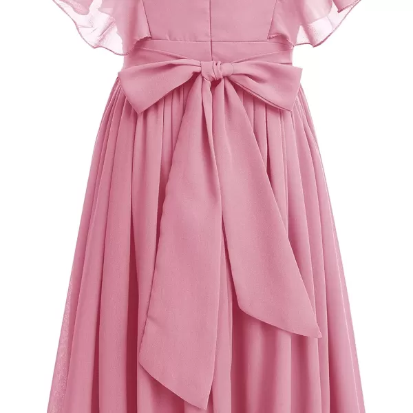 Chiffon Flower Girl Dresses Flutter Sleeves Junior Bridesmaid Dress for Kids Wedding Pageant Party Princess Maxi GownsDusty Pink