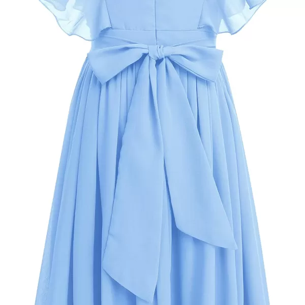 Chiffon Flower Girl Dresses Flutter Sleeves Junior Bridesmaid Dress for Kids Wedding Pageant Party Princess Maxi GownsLight Blue