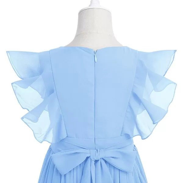 Chiffon Flower Girl Dresses Flutter Sleeves Junior Bridesmaid Dress for Kids Wedding Pageant Party Princess Maxi GownsLight Blue