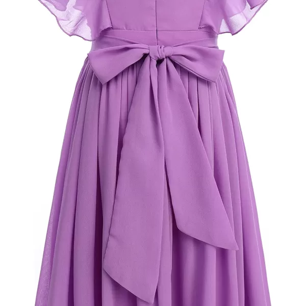 Chiffon Flower Girl Dresses Flutter Sleeves Junior Bridesmaid Dress for Kids Wedding Pageant Party Princess Maxi GownsPurple